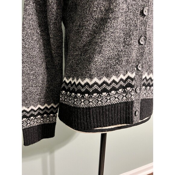 Eddie Bauer Gray Fair Isle Cardigan Sweater Wool Medium EUC - Picture 3 of 8